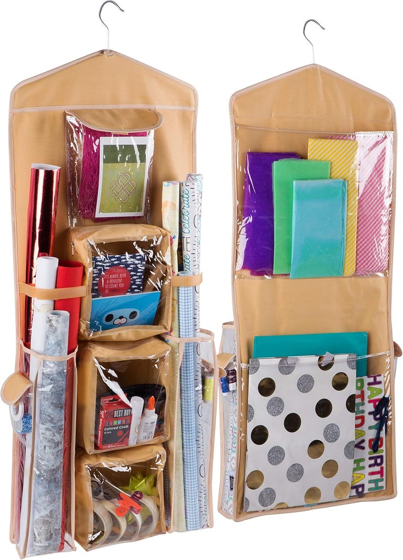 Regal Bazaar Double-Sided Hanging Gift Bag and Gift Wrap Organizer (Beige) - Image 1